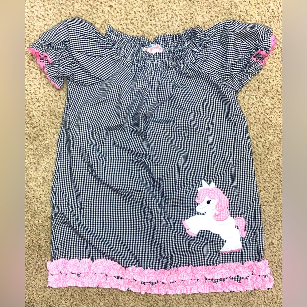 Stellybelly Toddler girls gingham unicorn dress size 2T